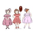Three girls dressed in pink dresses with ballon